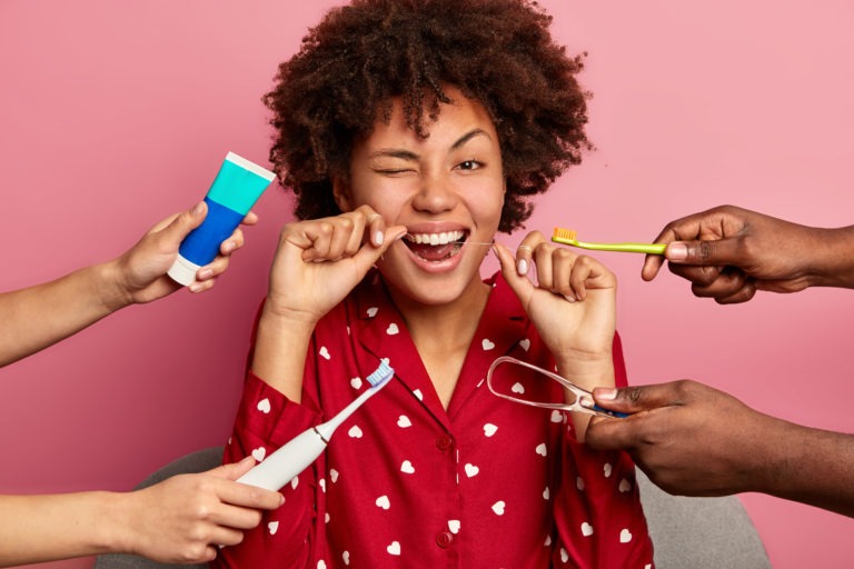 A lady choosing brushing options